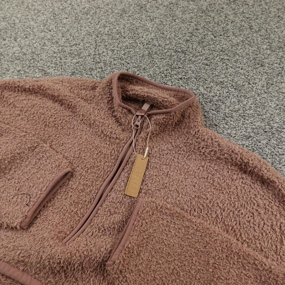 NEW Skims Sweater Womens XL Brown Fuzzy Fleece 1/4 Zip Pullover Cropped Jacket